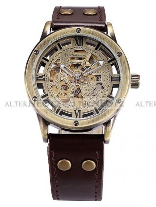 Steampunk Vintage skeletové retro hodinky automatické Bronz